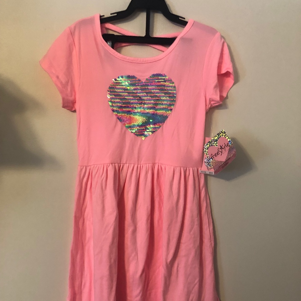 Freestyle Girls Neon Pink Sequin Heart Dress Size 6X NWT